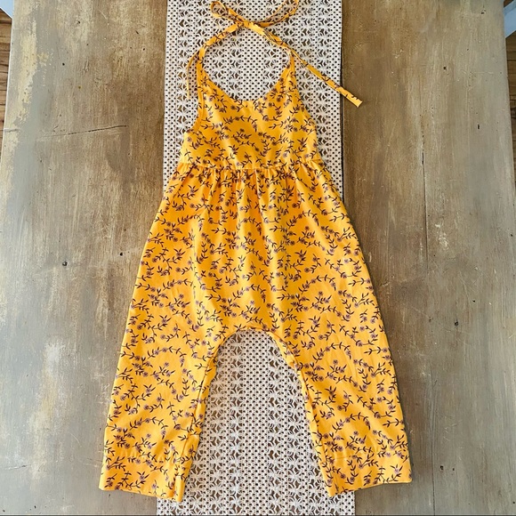 Other - Yellow/Gold Fall Floral Halter Romper Size 3T